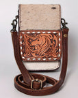 American Darling Cell Phone Holder Hand Tooled Hair-On Genuine Leather Women Bag Western Handbag Purse