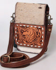 American Darling Cell Phone Holder Hand Tooled Hair-On Genuine Leather Women Bag Western Handbag Purse