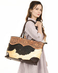 American Darling ADBGZ649A Tote Hand Tooled Hair-On Genuine Leather Women Bag Western Handbag Purse