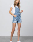 High Rise Roll Up Denim Overall Romper