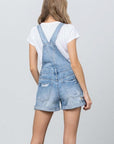 High Rise Roll Up Denim Overall Romper