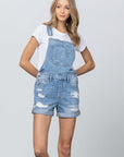 High Rise Roll Up Denim Overall Romper