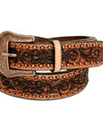 BAR H EQUINE Floral Genuine Hand Tooled Western Fashion Premium Leather Belt Brown