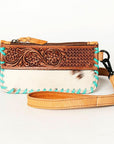 American Darling ADBGZ283A Wristlet Hand Tooled Hair-On Genuine Leather Women Bag Western Handbag Purse