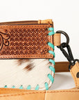 American Darling ADBGZ283A Wristlet Hand Tooled Hair-On Genuine Leather Women Bag Western Handbag Purse