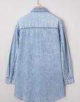 Solid Denim Chest Pocket Raw Hem Shirt Dress