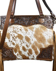 ADBG333TAWBR American Darling Hand Tooled Hair On Genuine Leather Women Bag Western Handbag Purse