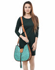 American Darling ADBG1039 Hobo Hand Tooled Crocodile Embossed Genuine Leather Women Bag Western Handbag Purse