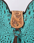 American Darling ADBG1039 Hobo Hand Tooled Crocodile Embossed Genuine Leather Women Bag Western Handbag Purse