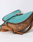 American Darling ADBG1039 Hobo Hand Tooled Crocodile Embossed Genuine Leather Women Bag Western Handbag Purse