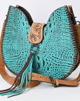 American Darling ADBG1039 Hobo Hand Tooled Crocodile Embossed Genuine Leather Women Bag Western Handbag Purse