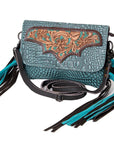 OHLAY WALLET Hand Tooled Crocodile Embossed Genuine Leather women bag western handbag purse