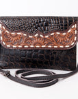 OHLAY WALLET Hand Tooled Crocodile Embossed Genuine Leather women bag western handbag purse
