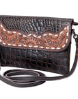 OHLAY WALLET Hand Tooled Crocodile Embossed Genuine Leather women bag western handbag purse