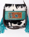 OHLAY MESSENGER Hand Tooled Embossed Hair-on Genuine Leather women bag western handbag purse