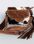 American Darling Adbg1050A Envelope Hand Tooled Hair-On Genuine Leather Women Bag Western Handbag Purse