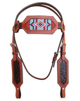 Hilason Western Horse Headstall Bridle American Leather Brown Beaded Crocodile
