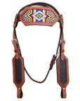 Hilason Western Horse Headstall Bridle American Leather Brown Beaded
