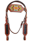 Hilason Western Horse Headstall Bridle American Leather Brown Beaded