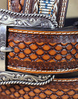 32-46 In Western Ariat Belt Leather Mens Basketweave Conchos Brown