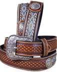 32-46 In Western Ariat Belt Leather Mens Basketweave Conchos Brown