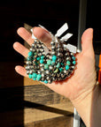 8 mm Sterling Silver Pearls bracelet with turquoise bead