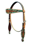Bar H Equine Horse Genuine Leather Floral Design Breast Collar ,Headstall Brown