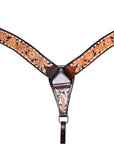 COMFYTACK By Hilason Western Horse Leather Breast Collar Headstall Set Side Buck Stitch Tan With Black Inlay
