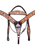 COMFYTACK By Hilason Western Horse Leather Breast Collar Headstall Set Side Buck Stitch Tan With Black Inlay
