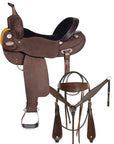 Comfytack Western Horse Barrel Racing Trail Pleasure American Leather Saddle Tack Set With Reins Brown