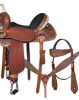 Comfytack Western Horse Barrel Racing Trail Pleasure American Leather Saddle Tack Set With Reins Brown
