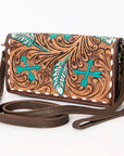 American Darling Organiser Hair-On Hand Tooled Genuine Leather Women Bag Western Handbag Purse