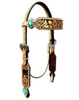 Bar H Equine Horse Genuine Leather Floral Design Breast Collar ,Headstall Tan