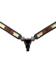 Bar H Equine Horse Genuine Leather Floral Design Breast Collar ,Headstall Brown