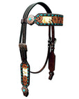 Bar H Equine Horse Genuine Leather Floral Design Breast Collar ,Headstall Brown