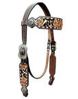 Bar H Equine Horse Genuine Leather Floral Design Breast Collar ,Headstall Brown