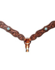Bar H Equine Horse Genuine Leather Floral Design Breast Collar ,Headstall Brown