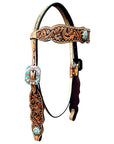 Bar H Equine Horse Genuine Leather Floral Design Breast Collar ,Headstall Brown