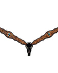 Bar H Equine Horse Genuine Leather Floral Design Breast Collar ,Headstall Brown