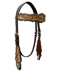 Bar H Equine Horse Genuine Leather Floral Design Breast Collar ,Headstall Brown