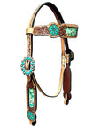 Bar H Equine Horse Genuine Leather Floral Design , Stud Breast Collar ,Headstall Brown