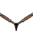 Bar H Equine Horse Genuine Leather Floral Design,Stud Breast Collar ,Headstall Brown