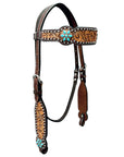 Bar H Equine Horse Genuine Leather Floral Design,Stud Breast Collar ,Headstall Brown