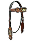 Bar H Equine Horse Genuine Leather Floral Design Breast Collar ,Headstall Brown