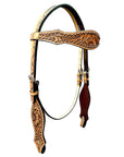 Bar H Equine Horse Genuine Leather Floral Design Breast Collar ,Headstall Tan