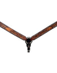 Bar H Equine Horse Genuine Leather Floral Design Breast Collar ,Headstall Brown