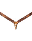 Bar H Equine Horse Genuine Leather Floral Design Breast Collar ,Headstall Tan