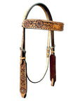 Bar H Equine Horse Genuine Leather Floral Design Breast Collar ,Headstall Tan