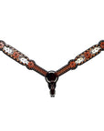 Bar H Equine Horse Genuine Leather Floral Design Breast Collar ,Headstall Brown