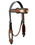 Bar H Equine Horse Genuine Leather Floral Design Breast Collar ,Headstall Brown